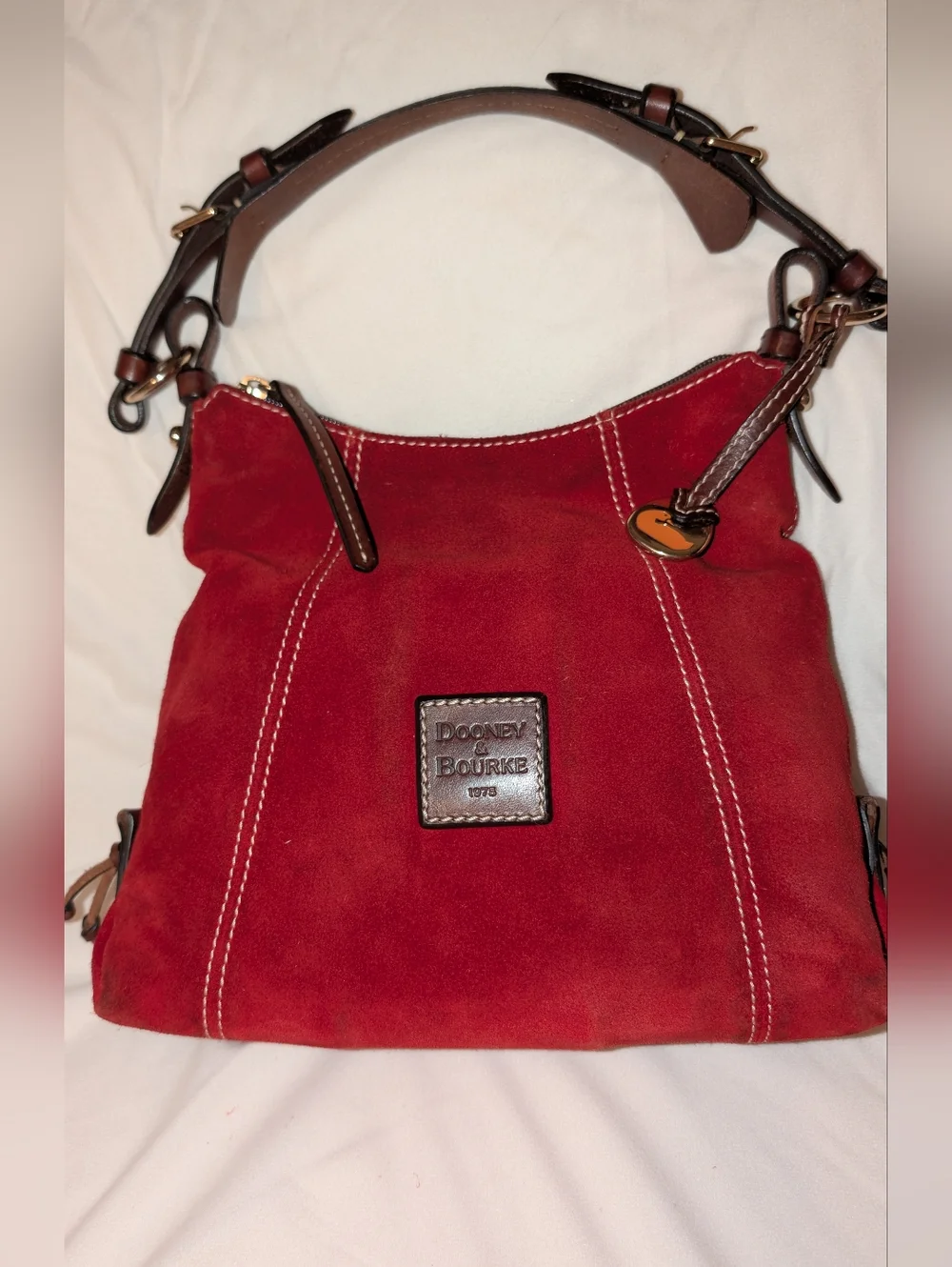 Dooney & Bourke Suede Hobo Bag Red GUC